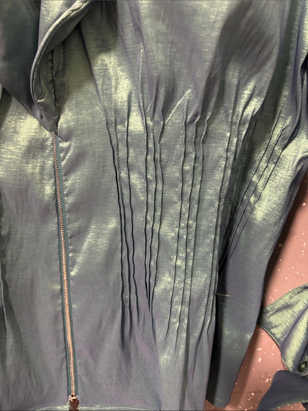 Shimmery Whimsigoth Teal Ruffled Zip Jacket - Picture 5 of 9